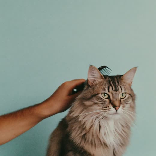 A cat being brushed during a grooming session
