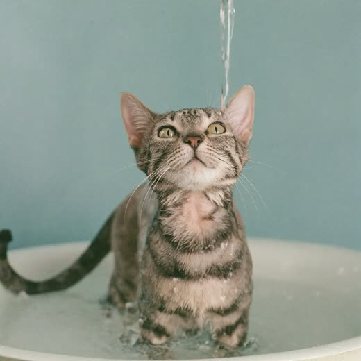 A cat having a bath