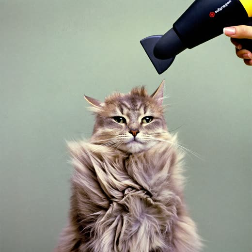 A cat being dried after a wash